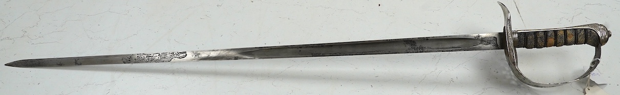 An 1897 pattern George V infantry officer’s sword, blade 83.5cm. Condition - poor, heavily worn